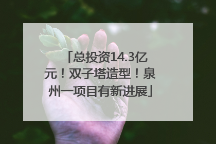 总投资14.3亿元！双子塔造型！泉州一项目有新进展